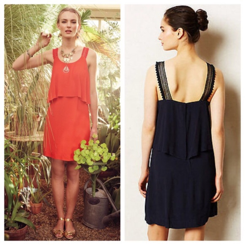 Anthropologie x Maeve Sleeveless Layered Shift Dress in Navy Blue